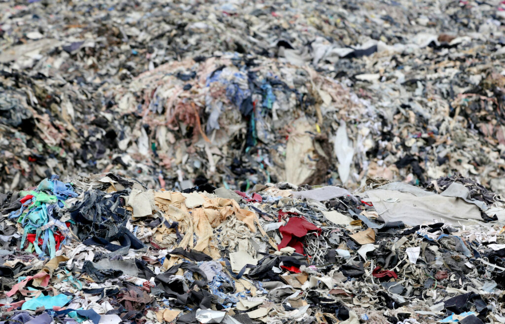 huge pile of textile waste 