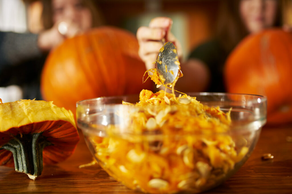 pumpkin flesh in bowl