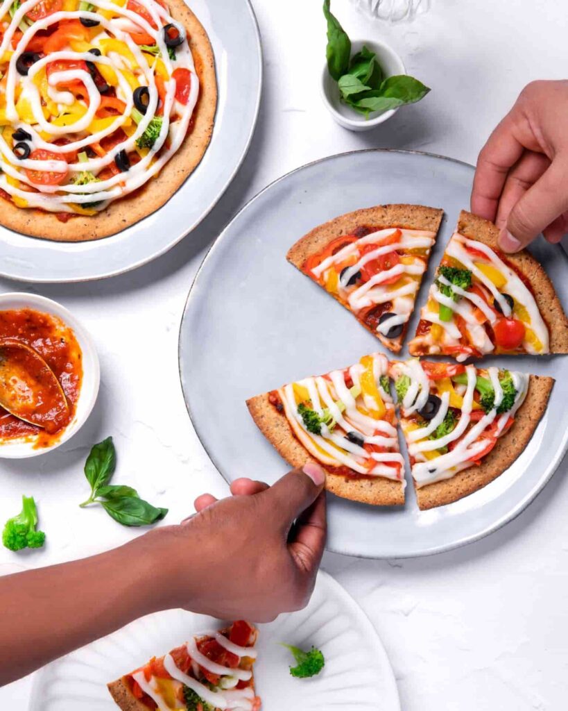 veggie multi coloured pizza