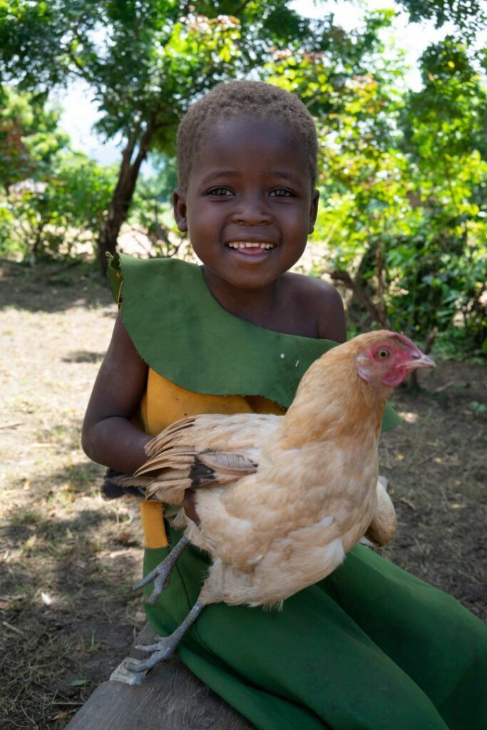 A child with a chicken 