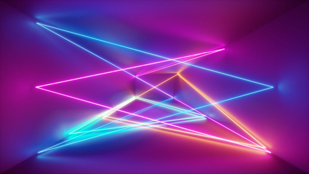 multicoloured laser lights in a corridor