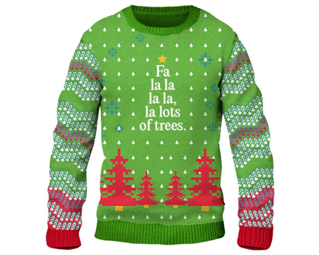 Christmas sweater with trees on the front 