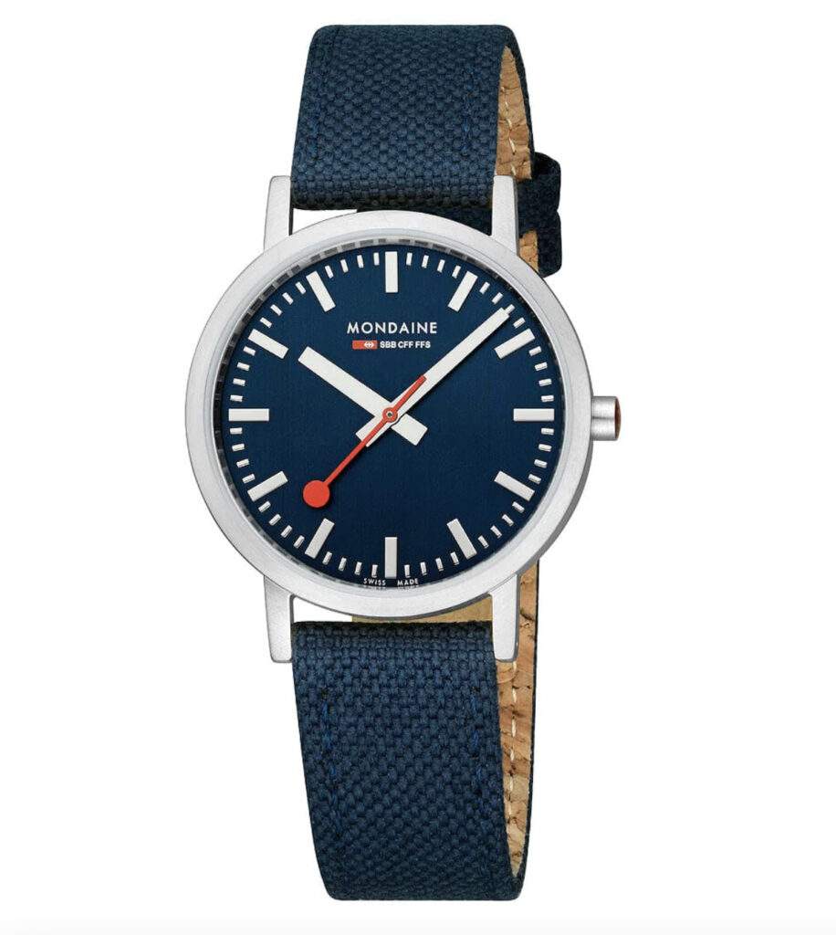 navy canvas strapped watch with matching navy face 