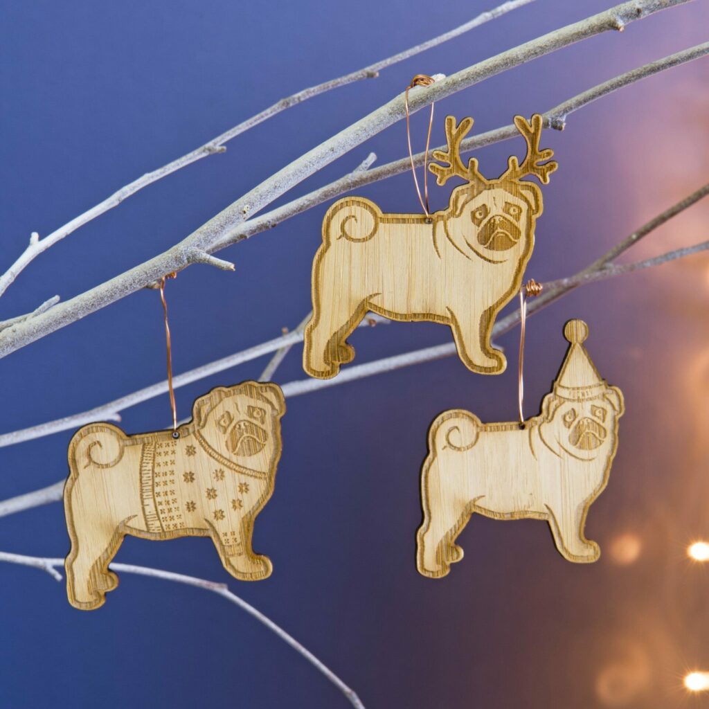 Bamboo Pug Christmas tree eco decorations 