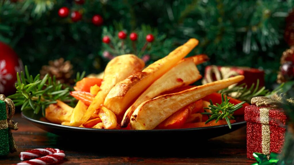 roast vegetables make the perfect green Christmas dinner