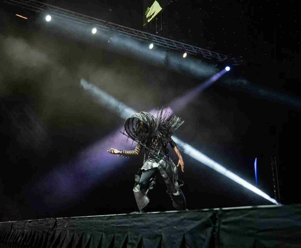 Junk Kouture Global Final Winner Back to the Future on stage