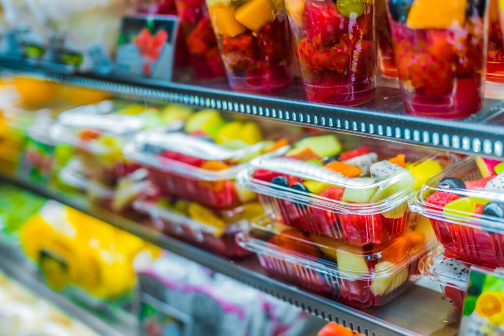 plastic ban will include food containers like these pots containing fruits