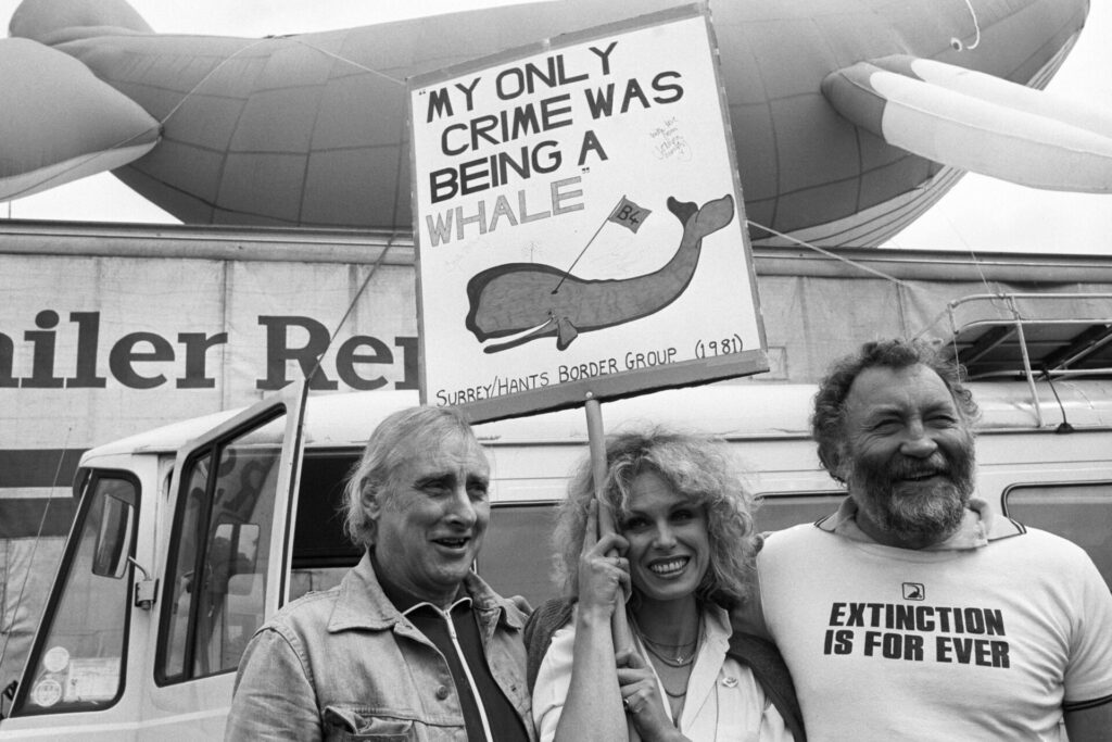 Joanna Lumley at a rally in Hyde park in 1981