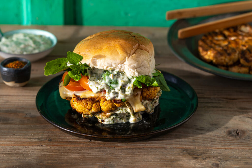 cauliflower burger with watercress aioli