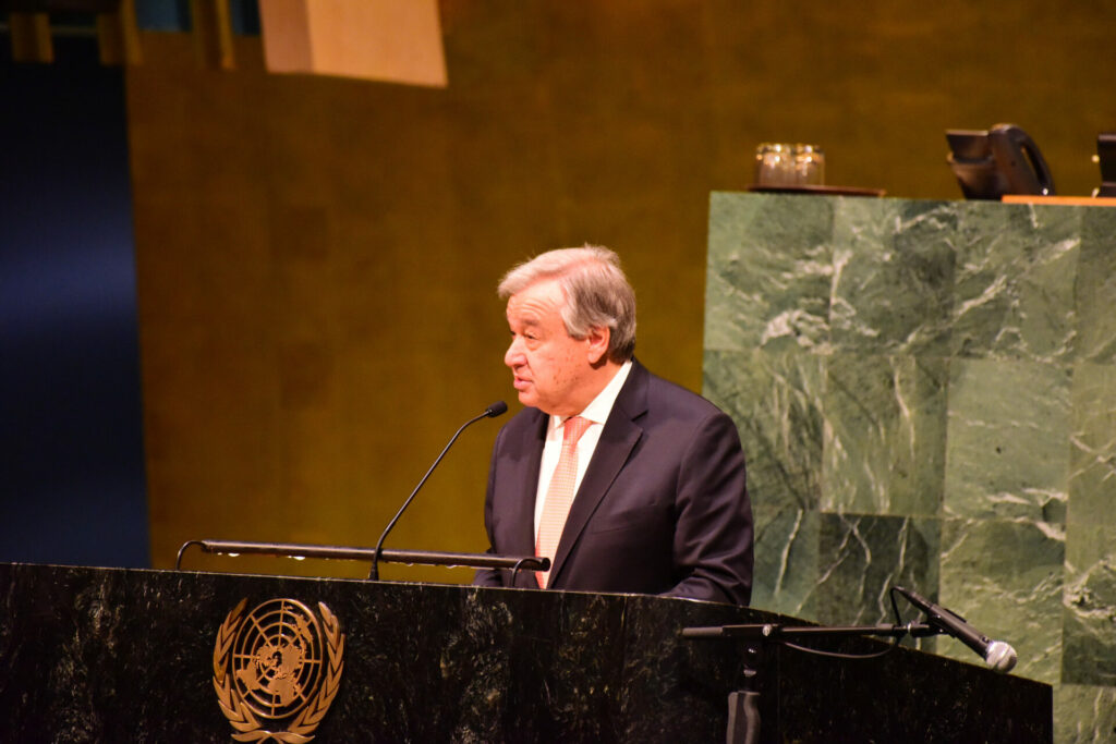 The United Nations secretary general talking at a climate change summit 