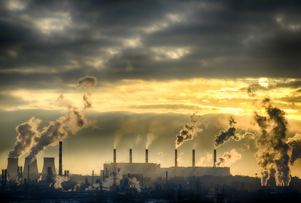 Industrial,Landscape with pollution coming from factories 