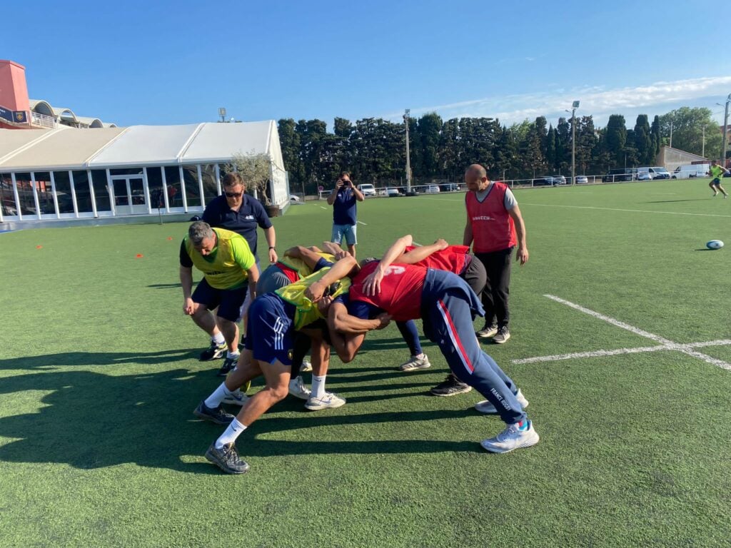 players practicing for visually impaired rugby