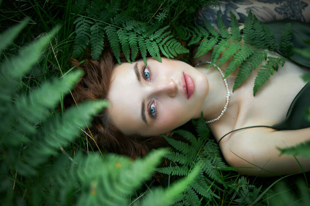 beautiful woman in green beauty shot 