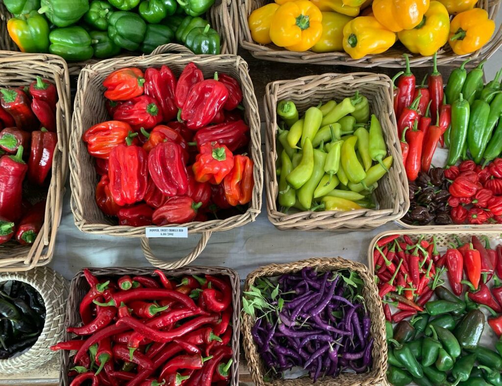 fruit and veg in baskets 