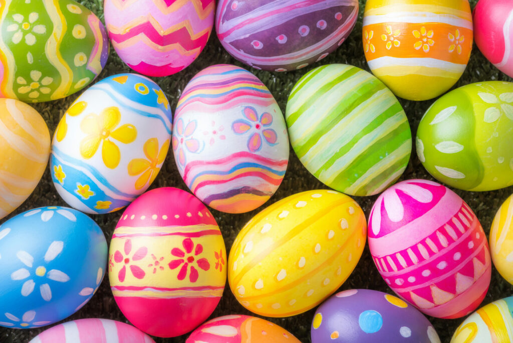 colourful hand painted easter eggs 