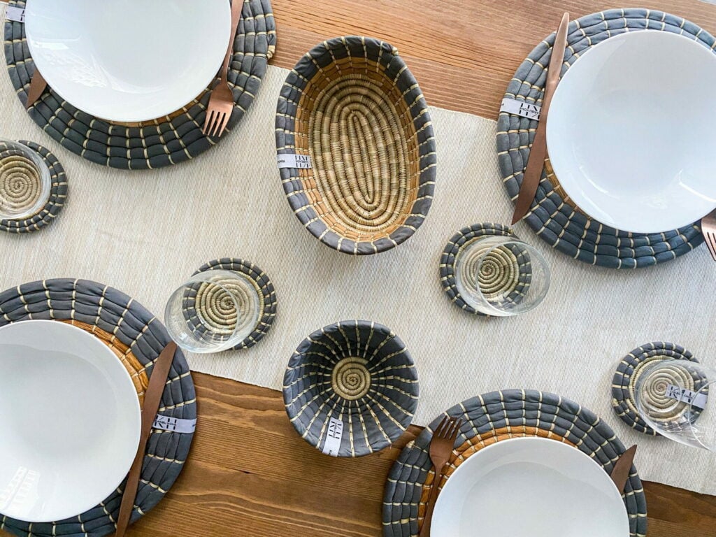 The elegant tableware has been handwoven by women in the Ngara region of Tanzania using methods handed down for generations 