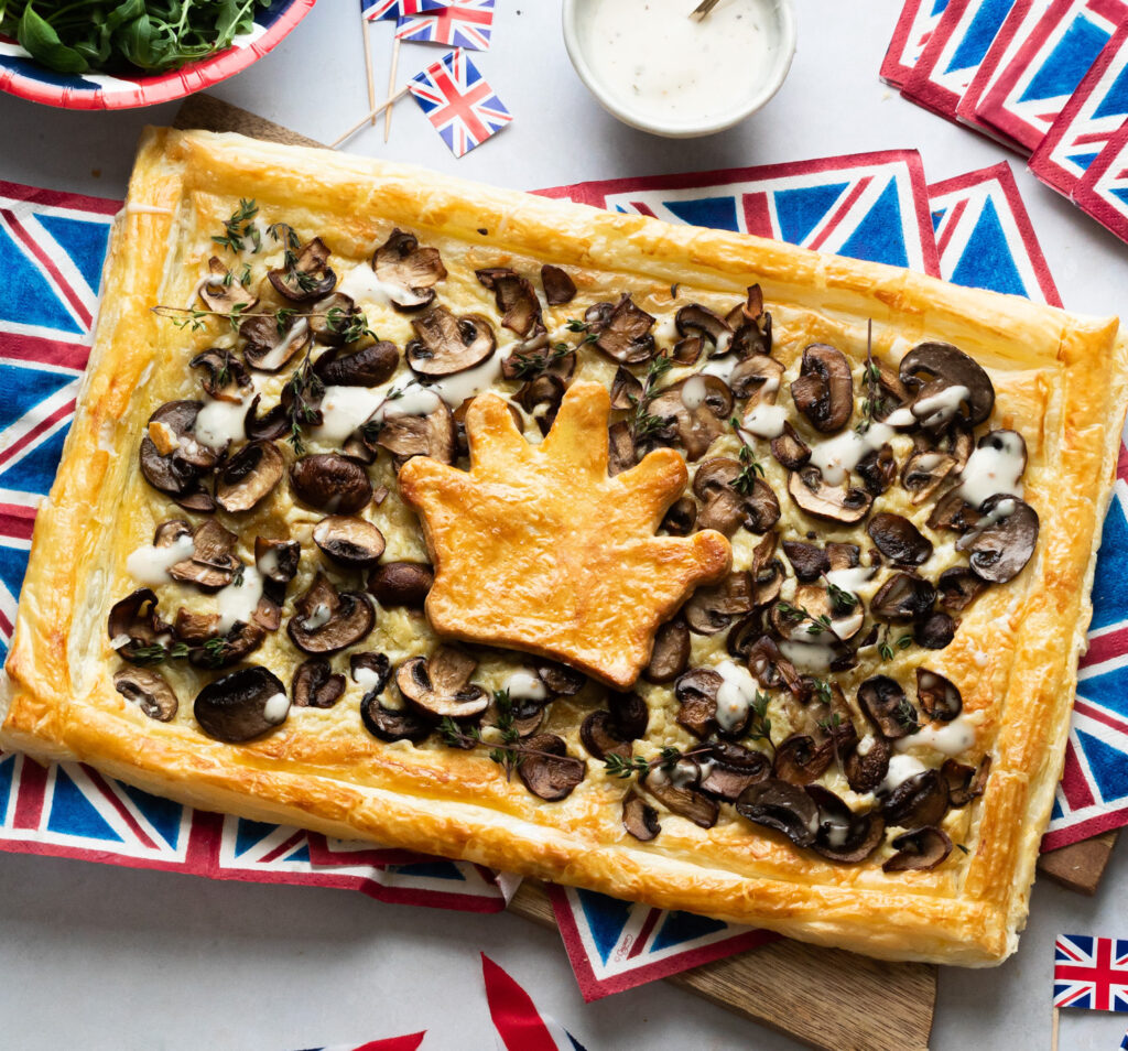 mary berry's coronation recipe for mushroom tart with a pastry crown