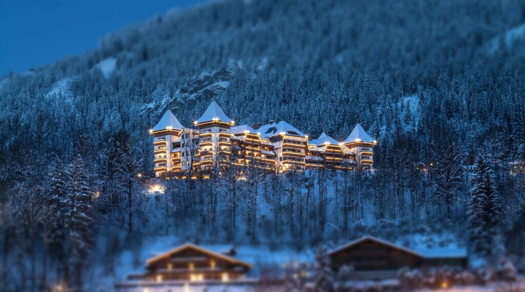 hotel in snow in the alps 