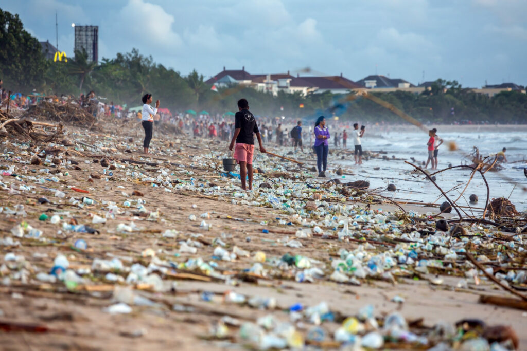 plastic pollution on the beach