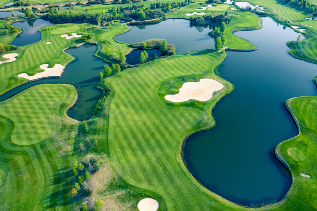 aerial view of a pristine golf course