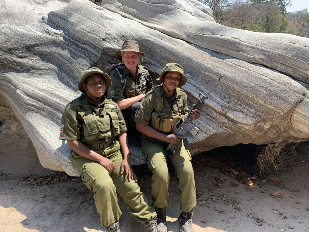 Adventurer Holly Budge (pictured centre with members of the Akashinga rangers) created World Female Ranger Week to celebrate their brave work