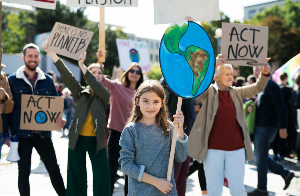 people of all ages on protest against climate crisis 