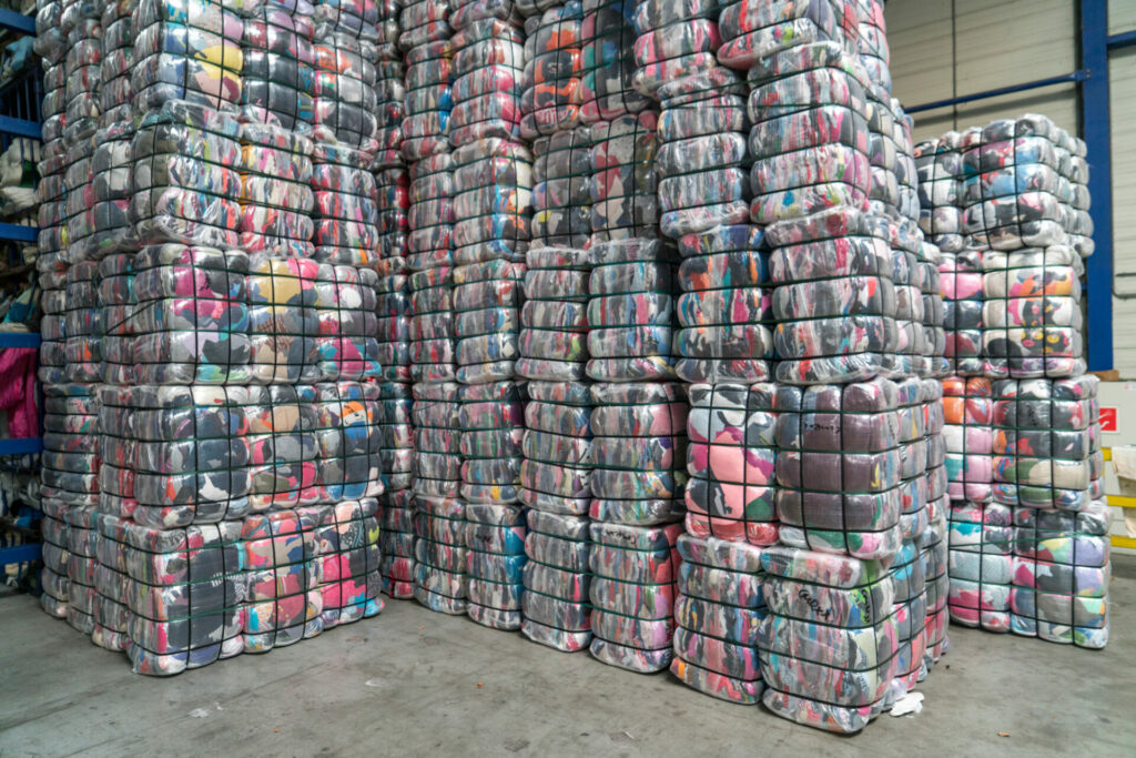 cages of second-hand clothes ready to be exported 