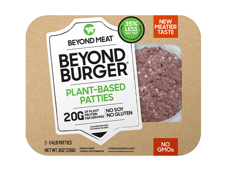 Beyond Meat patties in packaging with health benefits written on cover 