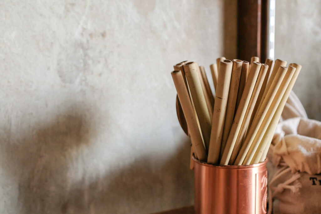 bamboo straws in a metal tin 