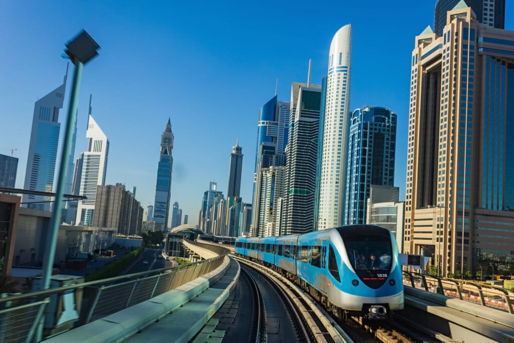 dubai metro driving though downtown 