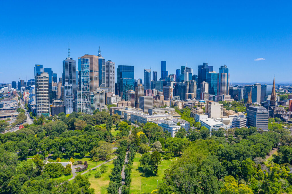 Aerial view of Melbourne as one of the most climate adaptive cities 