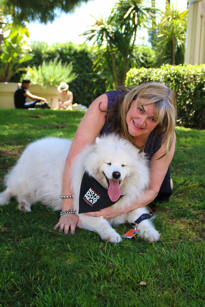 Julia de Cadet from NoToDogMeat charity with felicity, a dog she rescued from dog meat trade 