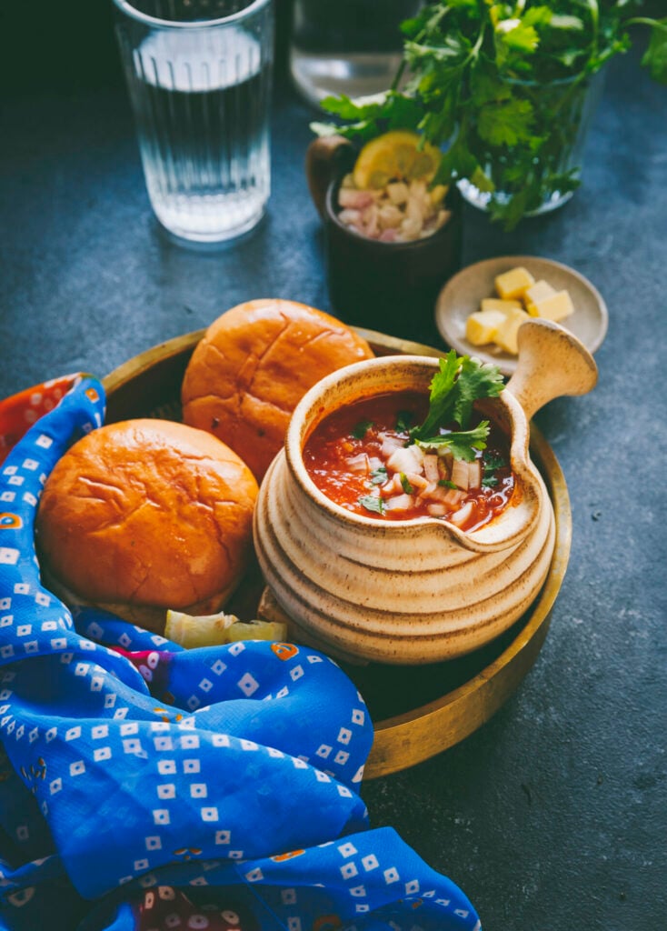 veggie spicy nav bhaji masala with slier buns - the perfect dish for a veggie Diwali 