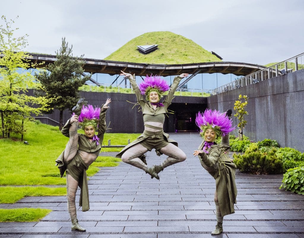 Cirque du soleil dancers outside the Macallan distillery