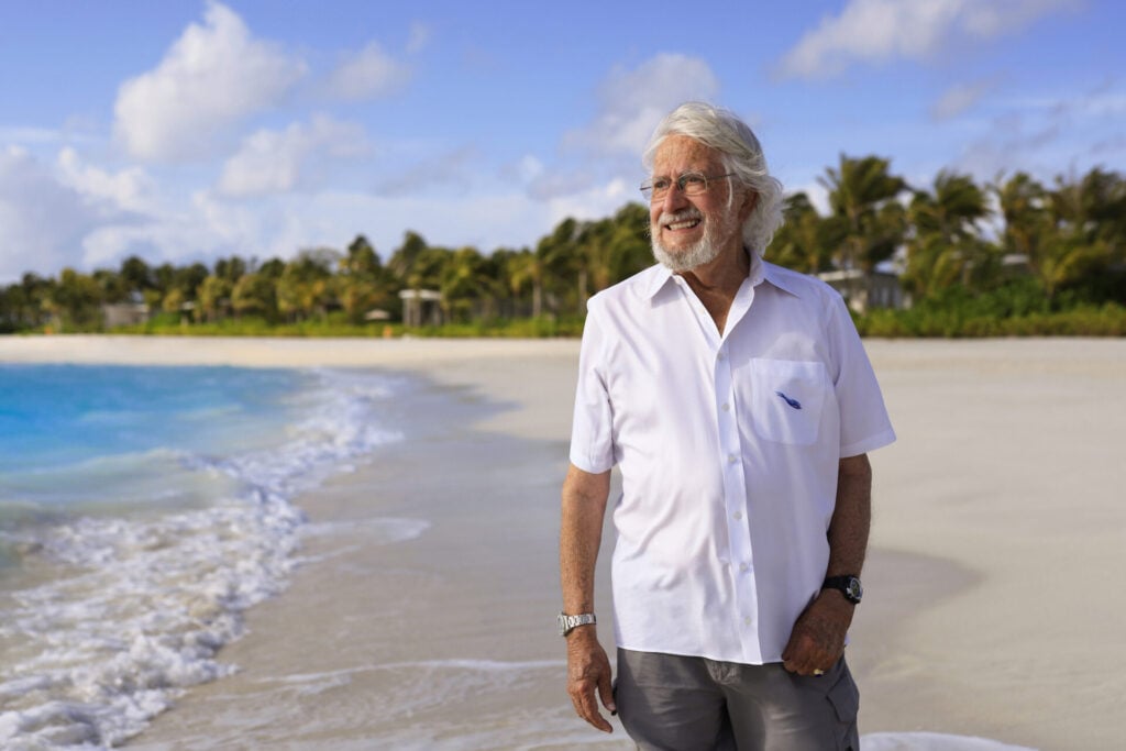 Jean-Michel Cousteau on the beach in the maldives