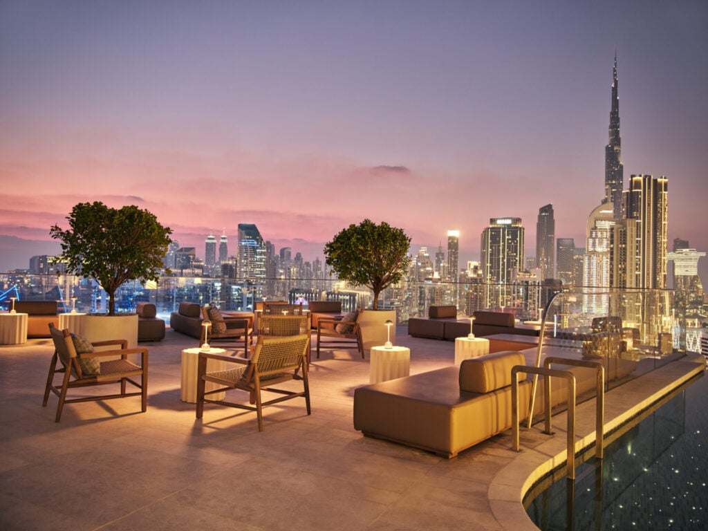 aerial view of the pool terrace at the Lana Dorchester in Dubai 