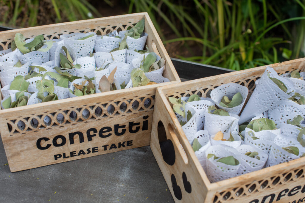 box of paper confetti at an eco-wedding