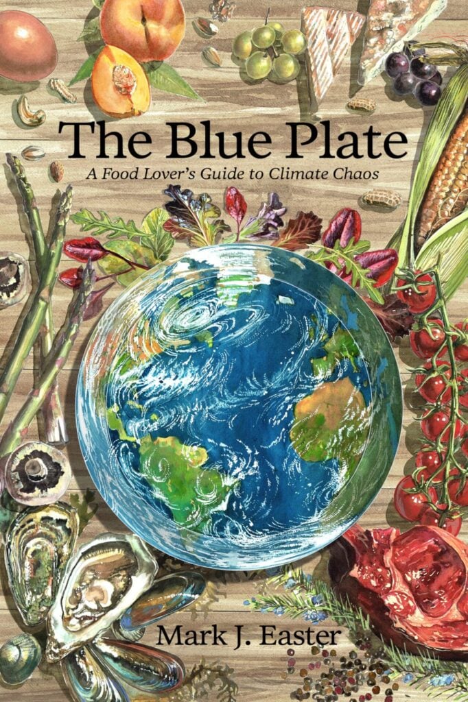 Colorful food-themed climate change illustration on book cover