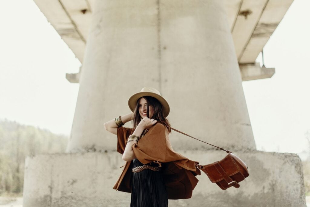woman wearing ethical fashion smiling