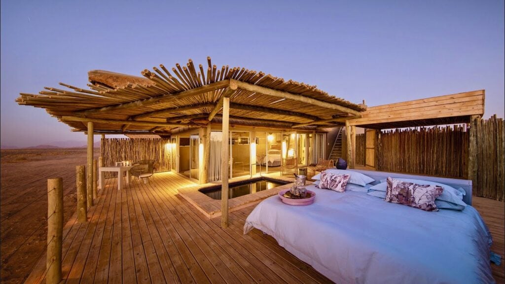 Modern outdoor bedroom in desert