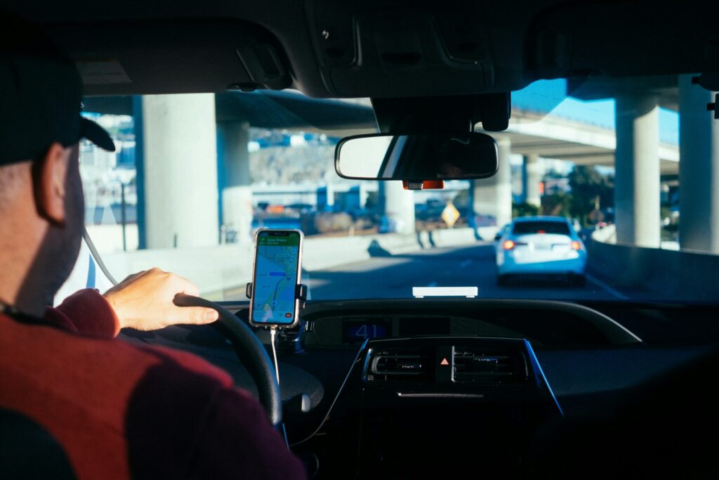 Driver navigating on busy highway