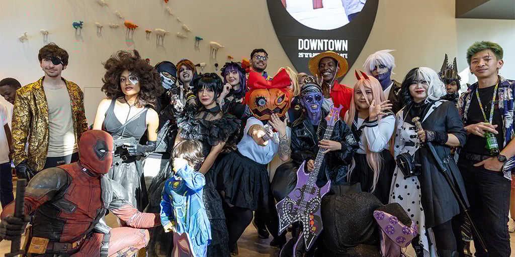 Group of people in eco-friendly halloween costumes