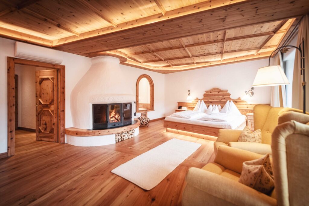 A beautiful pine bedroom at stanglwirt