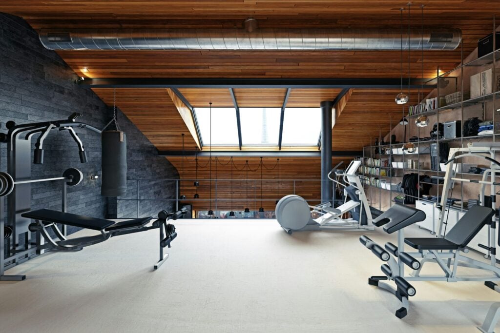 Modern gym with wooden interior design