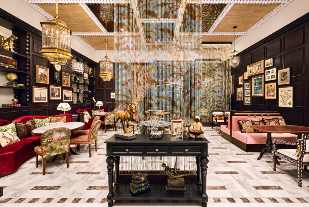 Elegant lounge with decorative elements.