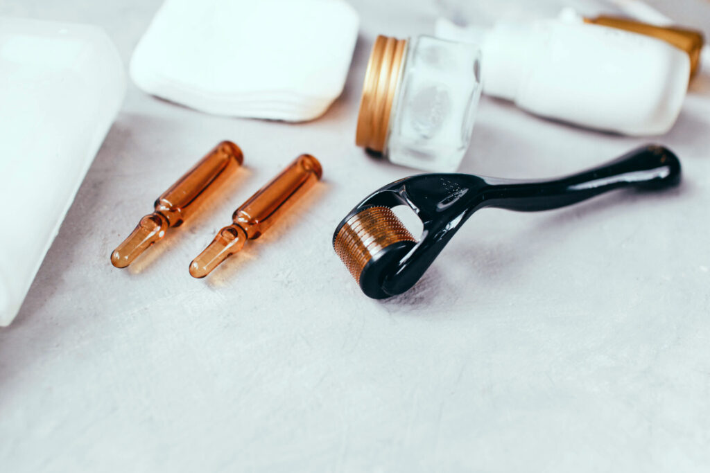 Skincare tools and products arrangement