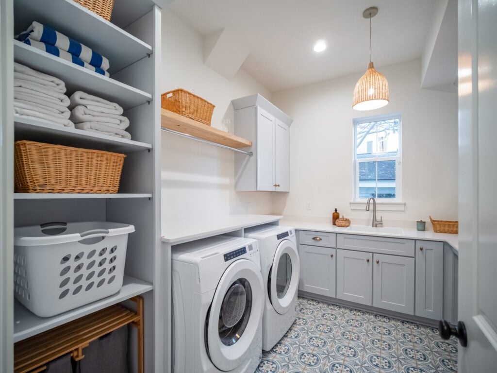 Modern laundry room with organized storage