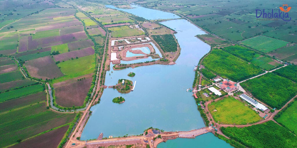 Aerial view from the Dholakia foundation of one of its lakes in Gujarat 