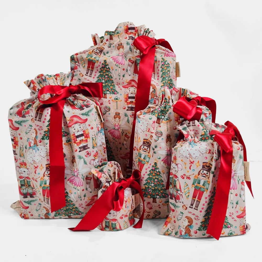 Eco-Friendly Gift Wrapping bags in nutcracker print 
