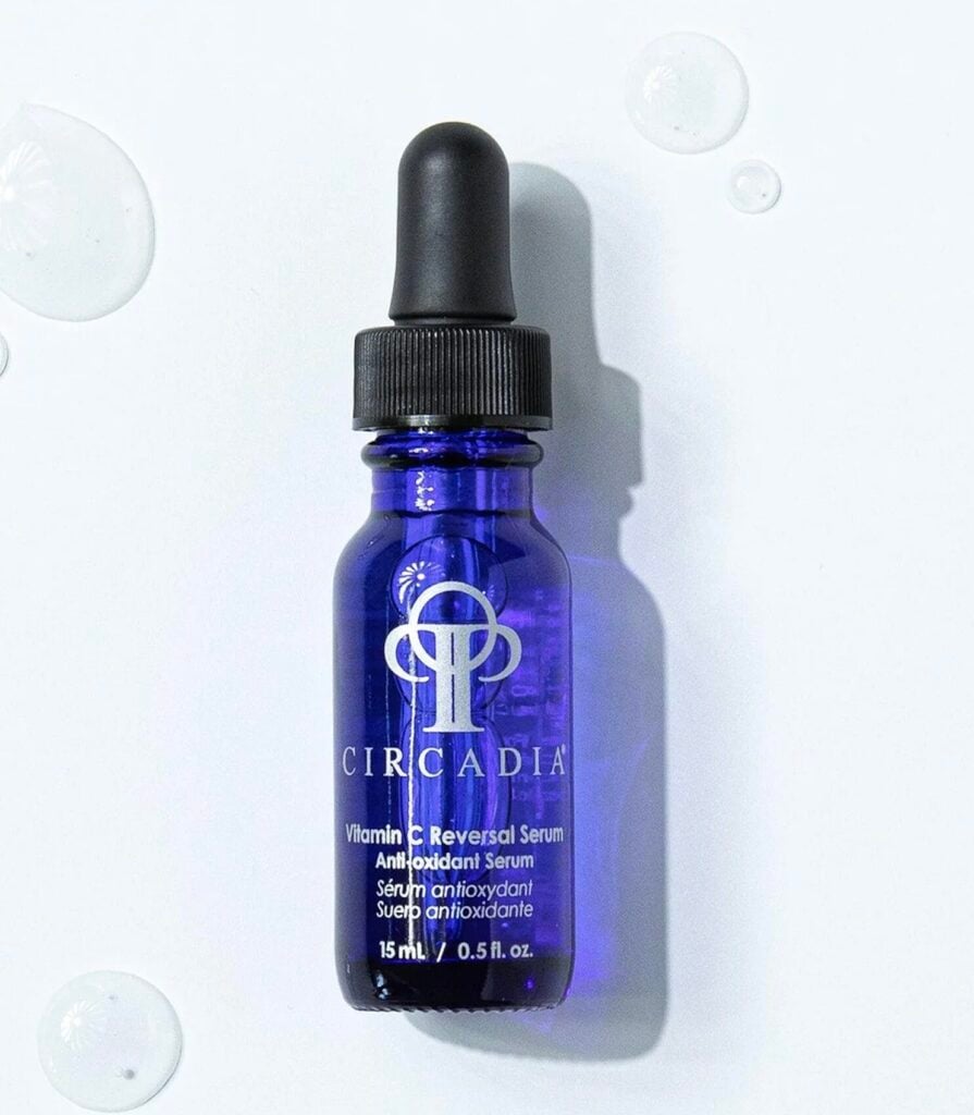 Blue bottle of vitamin C serum